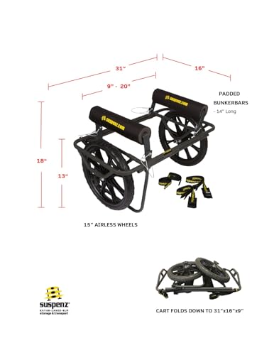Suspenz All-Terrain Kayak Cart Dolly, Super Duty Canoe Cart with No-Flat Airless Wheels, 350 lb Capacity, Foldable Kayak Dolly, Model 22-9908