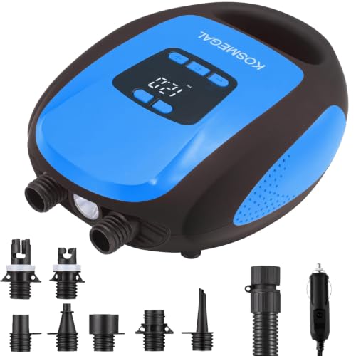 Paddle Board Pump Electric Portable, KOSMEGAL SUP Pump for Paddleboard, Professional 20PSI Air Compressor with Auto-Off, Deflation Function and 12V DC Car Connector for Inflatables, Kayaks and Boats