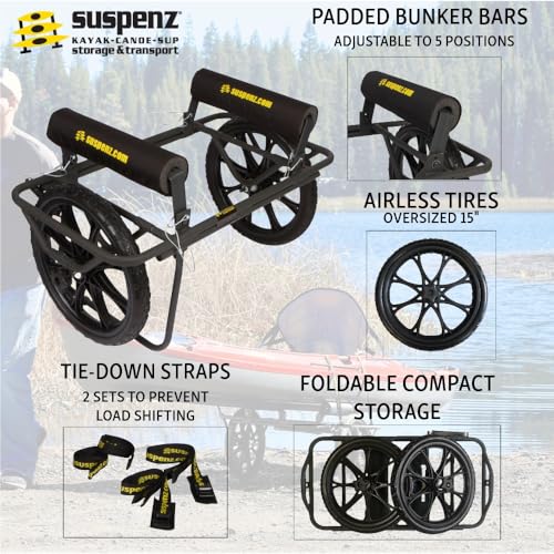 Suspenz All-Terrain Kayak Cart Dolly, Super Duty Canoe Cart with No-Flat Airless Wheels, 350 lb Capacity, Foldable Kayak Dolly, Model 22-9908