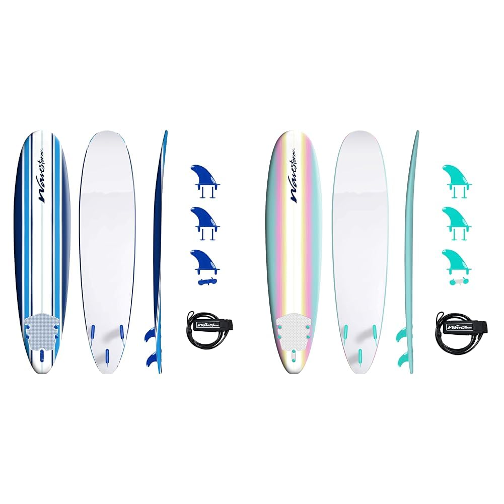 Wavestorm 8ft Classic Surfboard Bundle - Soft Top Foam Longboard and Accessories for Beginners and All Levels