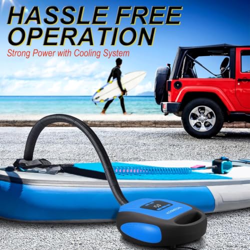Paddle Board Pump Electric Portable, KOSMEGAL SUP Pump for Paddleboard, Professional 20PSI Air Compressor with Auto-Off, Deflation Function and 12V DC Car Connector for Inflatables, Kayaks and Boats