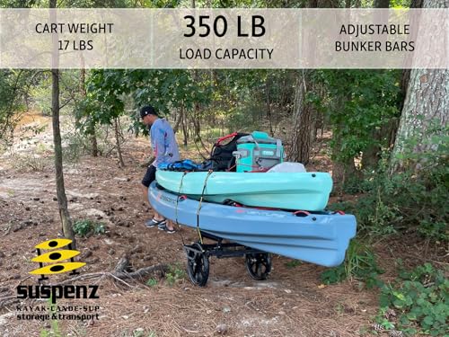 Suspenz All-Terrain Kayak Cart Dolly, Super Duty Canoe Cart with No-Flat Airless Wheels, 350 lb Capacity, Foldable Kayak Dolly, Model 22-9908