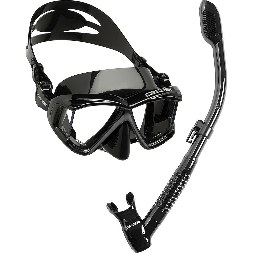 Cressi Panoramic Wide View Mask & Dry Snorkel Kit for Snorkeling, Scuba Diving - Pano 4 & Supernova Dry: Designed in Italy