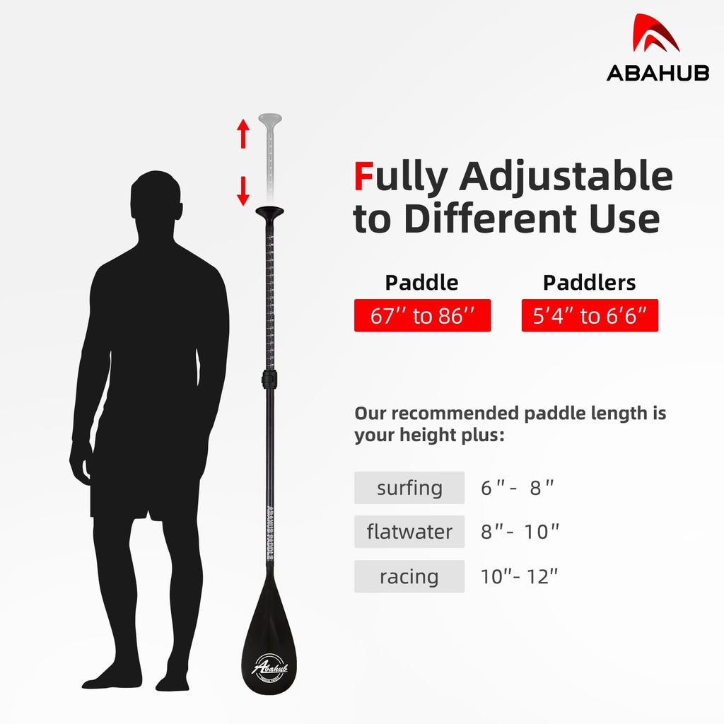 Abahub 3-Piece Carbon Fiber SUP Paddle,Adjustable 67-86" Lightweight with Bag