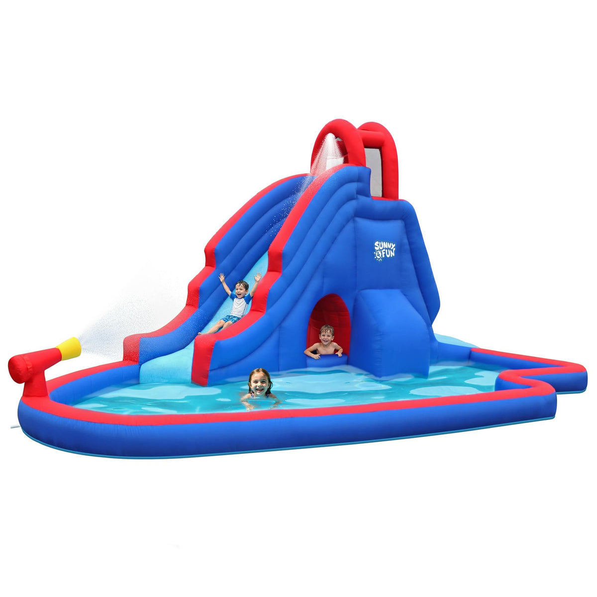 Sunny & Fun Inflatable Water Slide Park with Climbing Wall