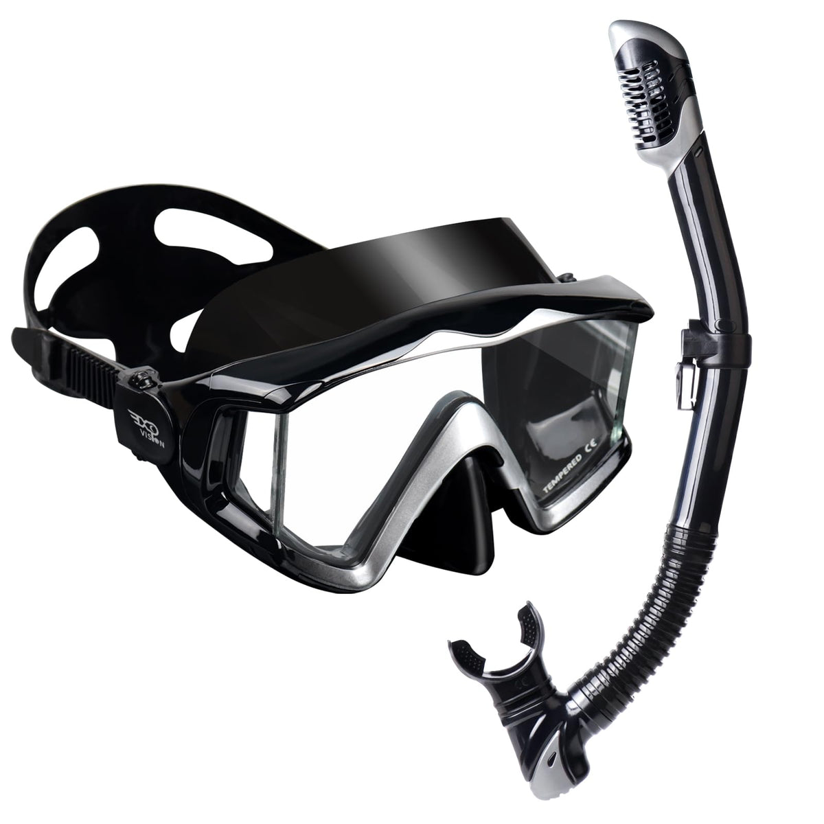 Adult Pano 3 Scuba Diving Mask, Tempered Glass Snorkel Mask Anti-Fog Swim Mask No Leakage Swim Goggles with Nose Cover Snorkeling Gear for Snorkeling, Freediving, Swimming