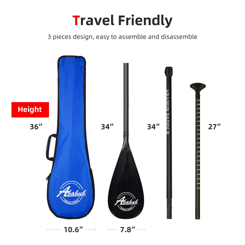 Abahub 3-Piece Carbon Fiber SUP Paddle,Adjustable 67-86" Lightweight with Bag