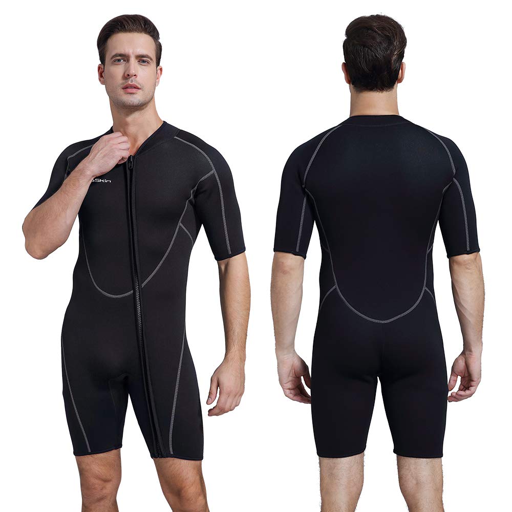 Seaskin Mens 3mm Shorty Wetsuit Womens, Full Body Diving Suit Front Zip