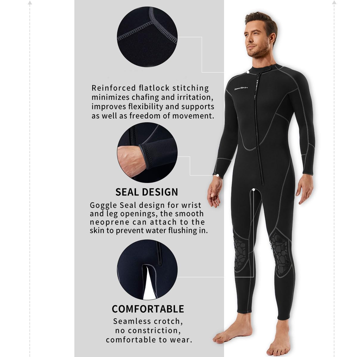Seaskin Mens 3mm Shorty Wetsuit Womens, Full Body Diving Suit Front Zip