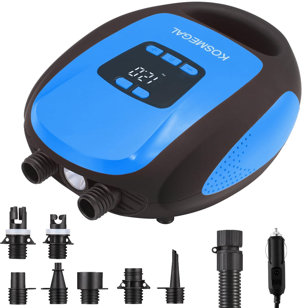 Paddle Board Pump Electric Portable, KOSMEGAL SUP Pump for Paddleboard, Professional 20PSI Air Compressor with Auto-Off, Deflation Function and 12V DC Car Connector for Inflatables, Kayaks and Boats