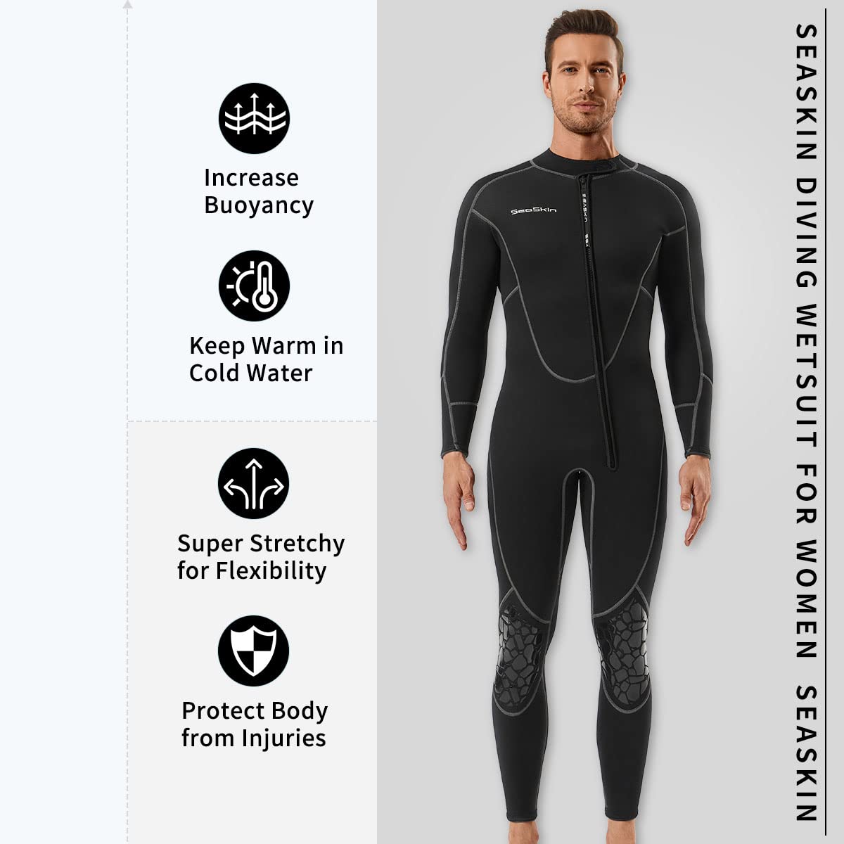 Seaskin Mens 3mm Shorty Wetsuit Womens, Full Body Diving Suit Front Zip