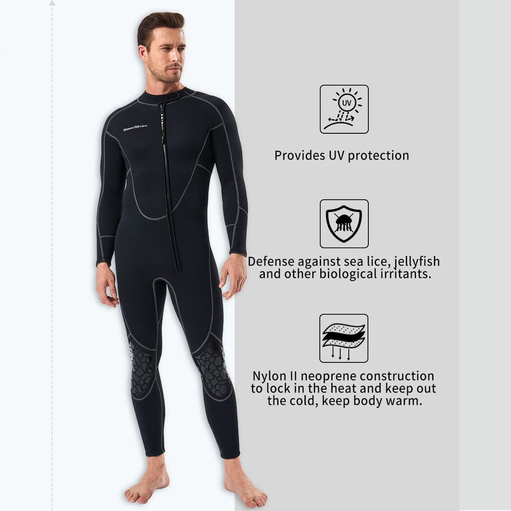 Seaskin Mens 3mm Shorty Wetsuit Womens, Full Body Diving Suit Front Zip