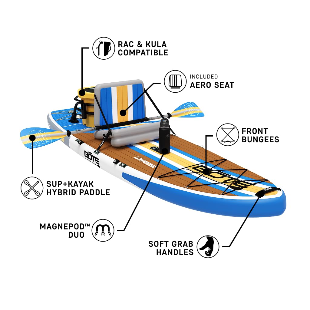 BOTE Lowrider Aero Inflatable Stand Up Paddle Board MAGNEPod Blow Up iSUP Convertible Seat Included Adults Kids Family Friendly Multiple Sizes