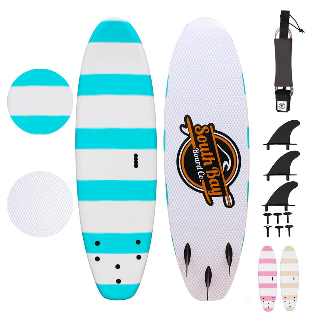 South Bay Board Co. - 6' Guppy Beginner Surfboard - Safe Soft-Top - Best for Kids & Adults - Strong Triple Stringer - Leash & Safe-Edge Fins Included