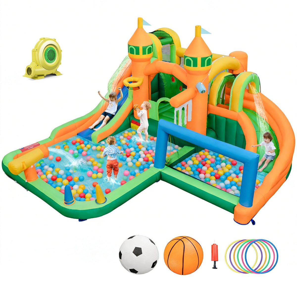 BOUNTECH Giant Inflatable Water Slide Park with Splash Pool