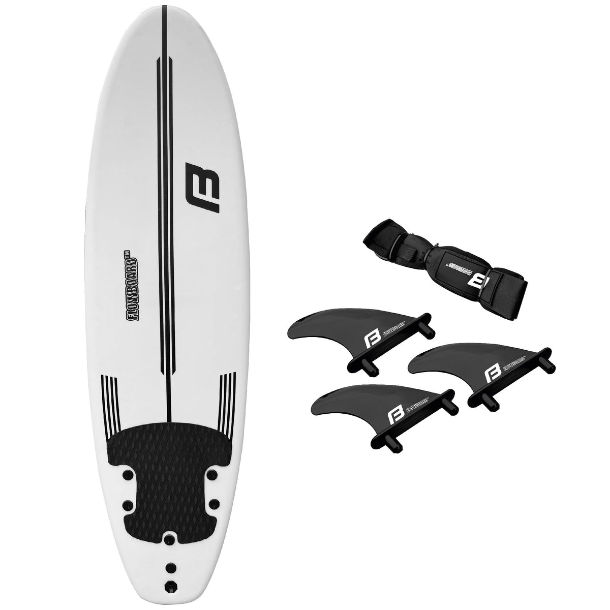 FLOWBOARD Surfboard Softboard Foam - Include (3) Fins 6’ Foot Leash and (2) Wood Stringers Inside Board Availalable in 6' and 7' Short Board and 8' Longboard