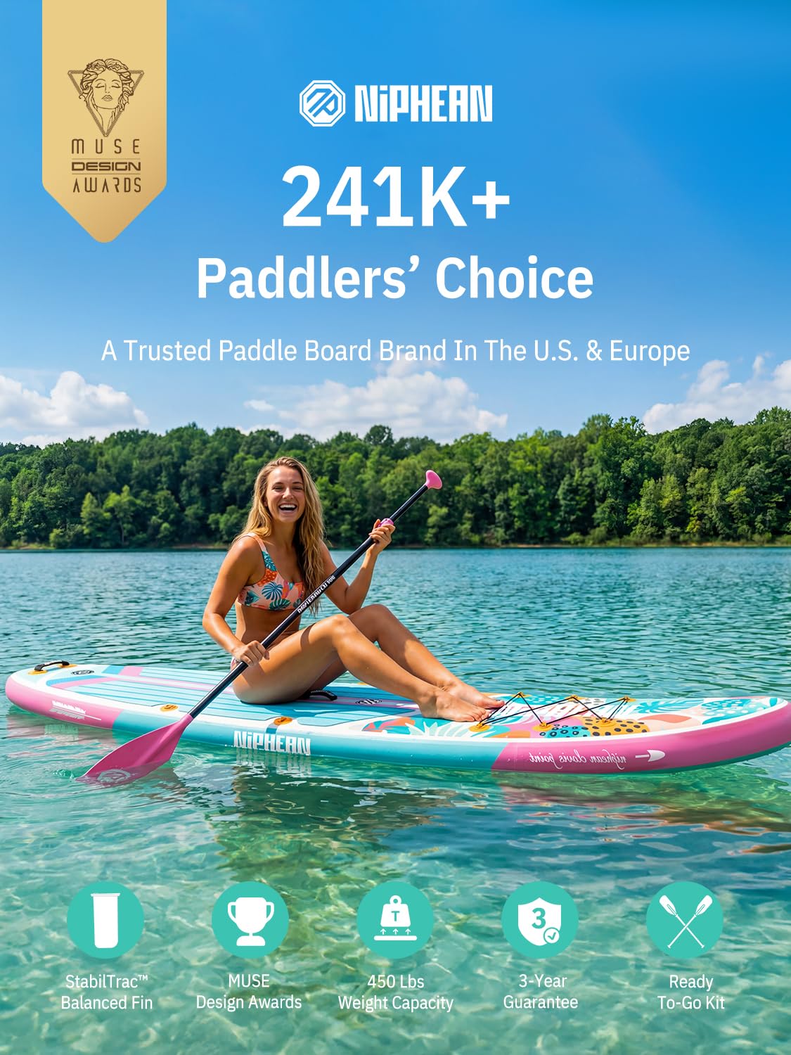 Niphean Inflatable Stand Up Paddle Board with SUP Accessories