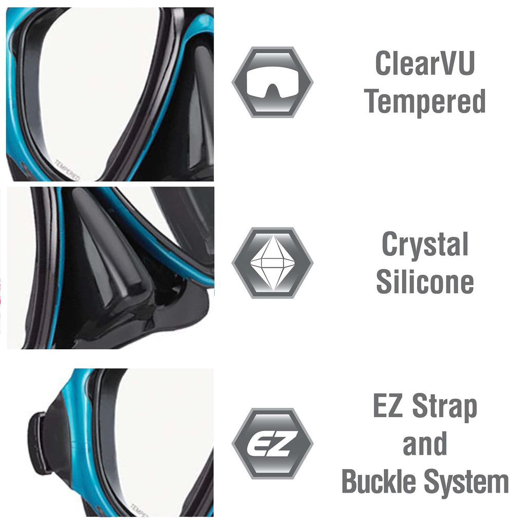 TUSA Sport Adult Powerview Mask, Dry Snorkel, and Fins Travel Set