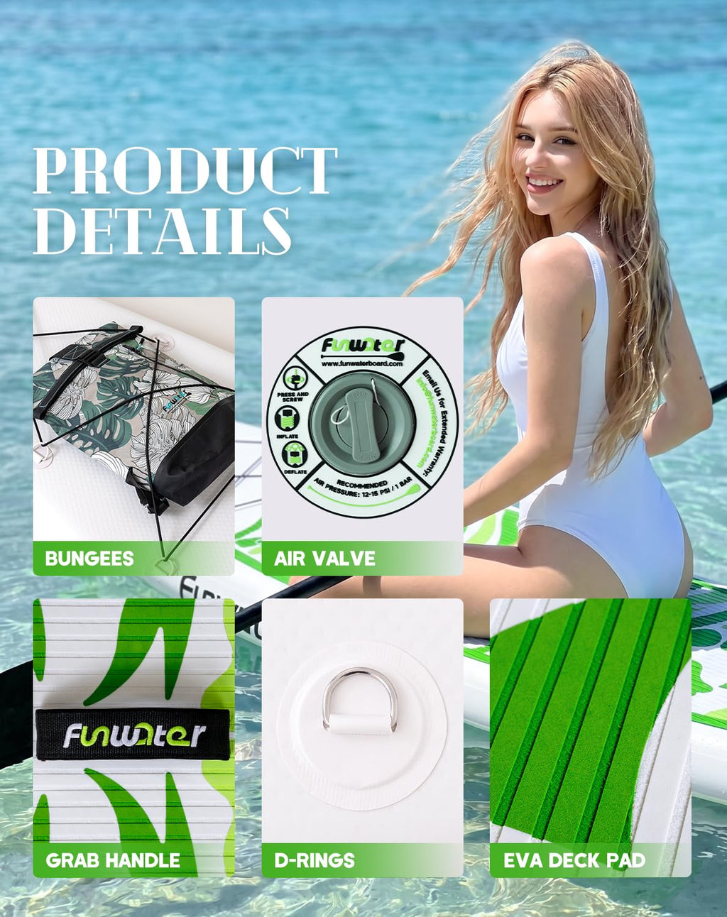 FunWater Inflatable Stand Up Paddle Board with Beginners SUP Accessories