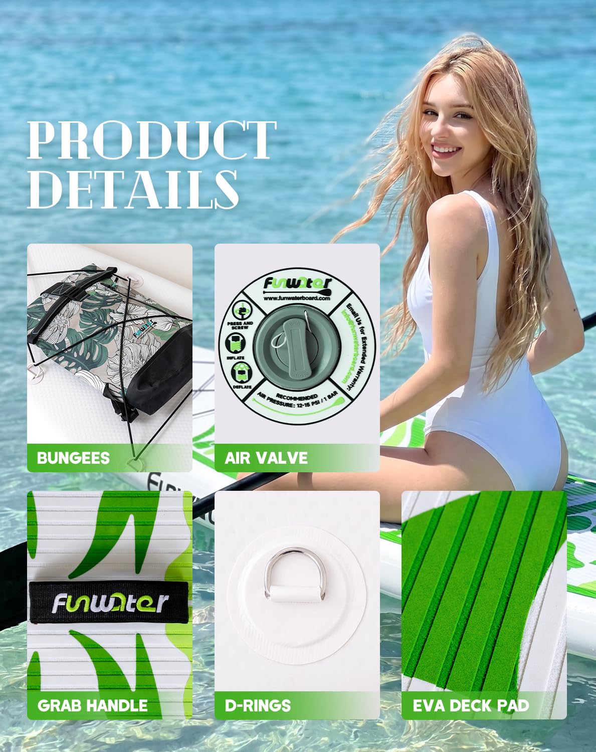 FunWater Inflatable Stand Up Paddle Board with Beginners SUP Accessories