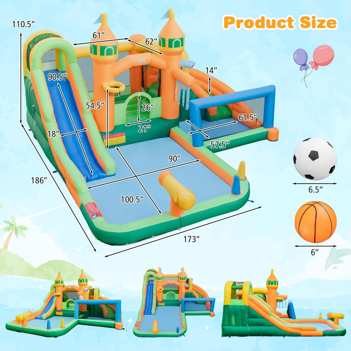 BOUNTECH Giant Inflatable Water Slide Park with Splash Pool