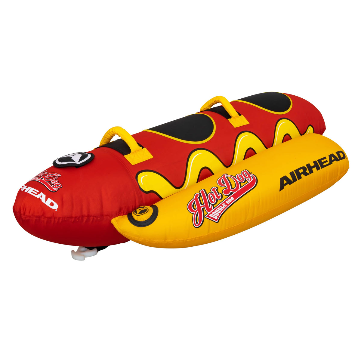 Airhead Hot Dog Towable Tube for Boating, 1-5 Rider Inflatable Boat Tube for Water Tubing, Full Nylon Cover, EVA Padding, Foam Padded Handles w/Neoprene Knuckle Guard, Speed Safety Valve