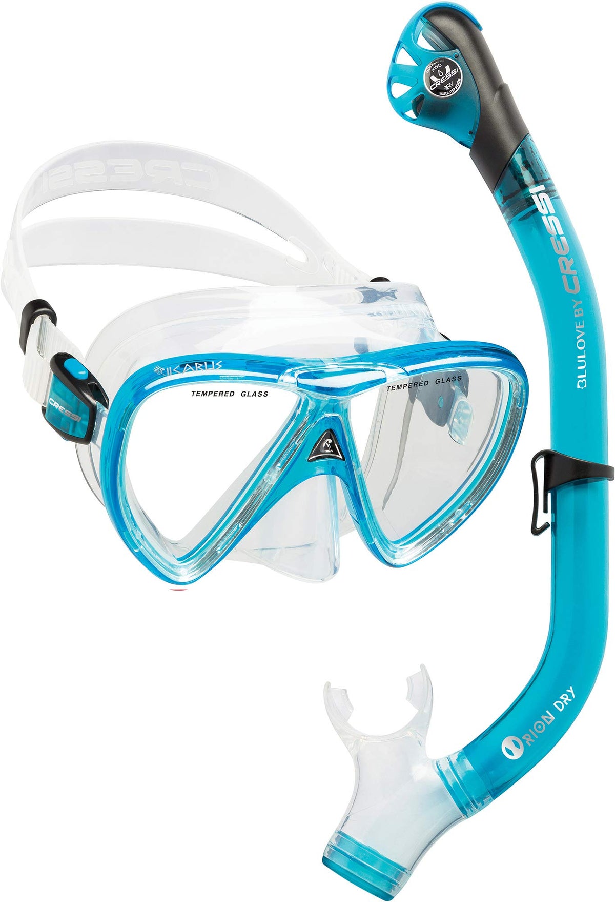 Cressi Adult Snorkel Set (Mask, Dry Snorkel, Adjustable Fins) - Light for Travel - Ocean Set: Designed in Italy