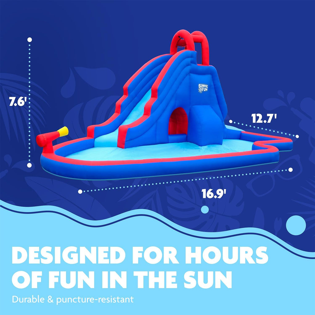 Sunny & Fun Inflatable Water Slide Park with Climbing Wall