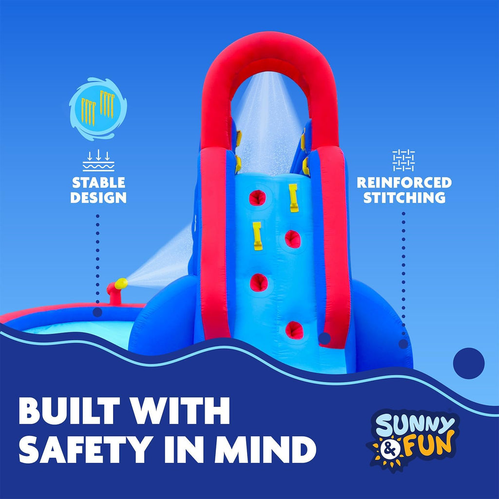 Sunny & Fun Inflatable Water Slide Park with Climbing Wall