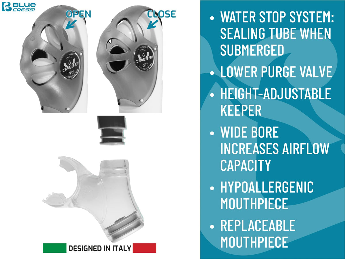 Cressi Adult Snorkel Set (Mask, Dry Snorkel, Adjustable Fins) - Light for Travel - Ocean Set: Designed in Italy