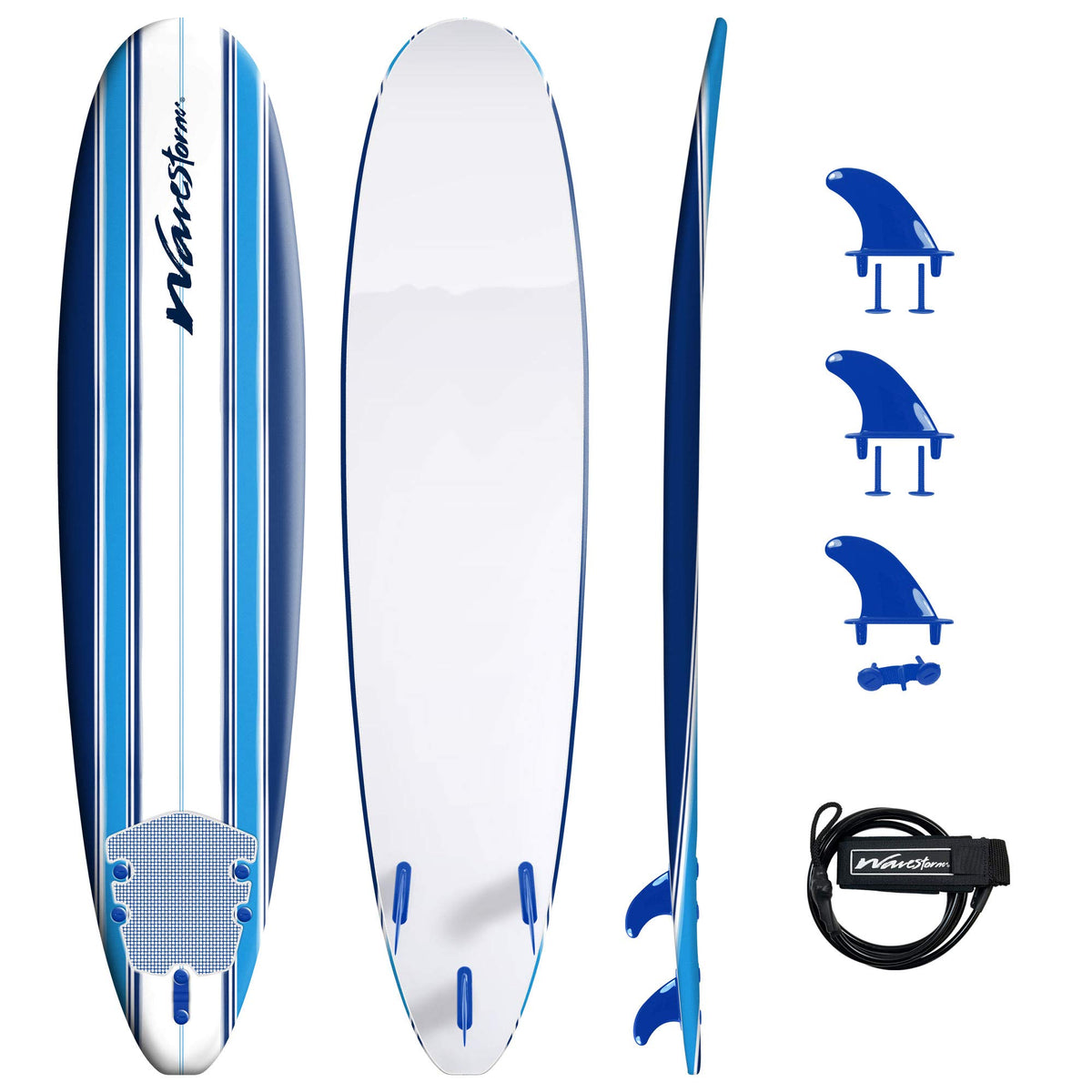 Wavestorm 8ft Classic Surfboard Bundle - Soft Top Foam Longboard and Accessories for Beginners and All Levels