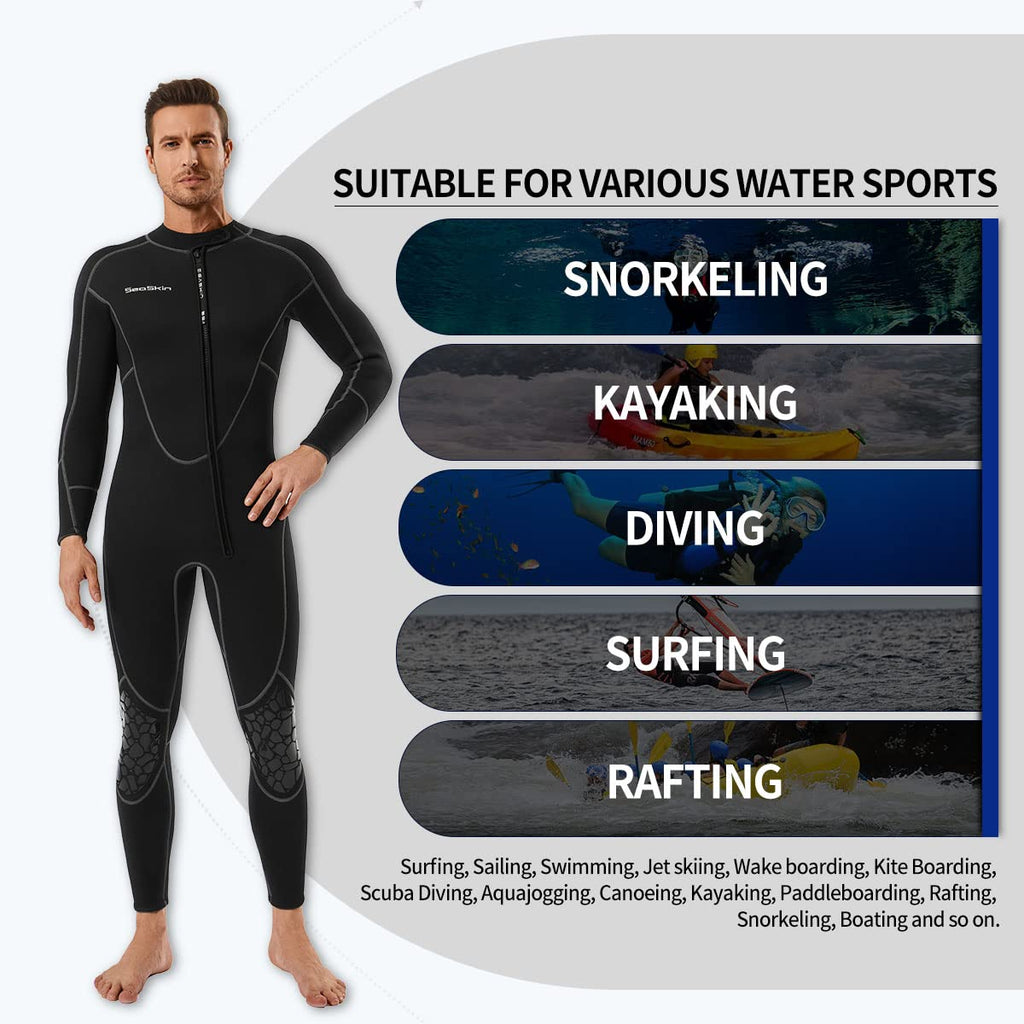 Seaskin Mens 3mm Shorty Wetsuit Womens, Full Body Diving Suit Front Zip
