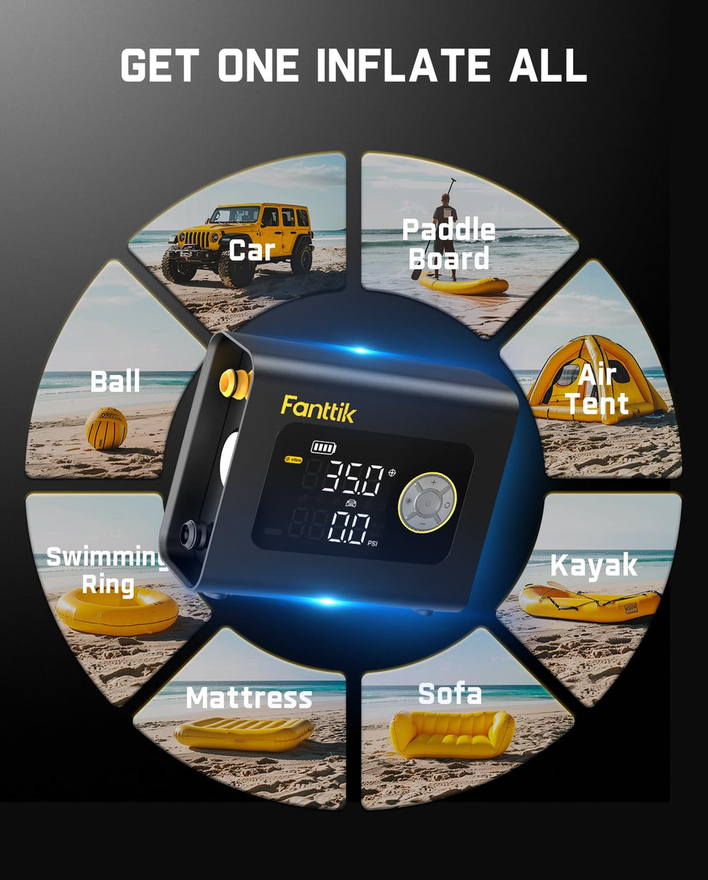 Fanttik X9 Cross Tire/SUP Inflator, 75PSI Paddle Board Pump with Deflation