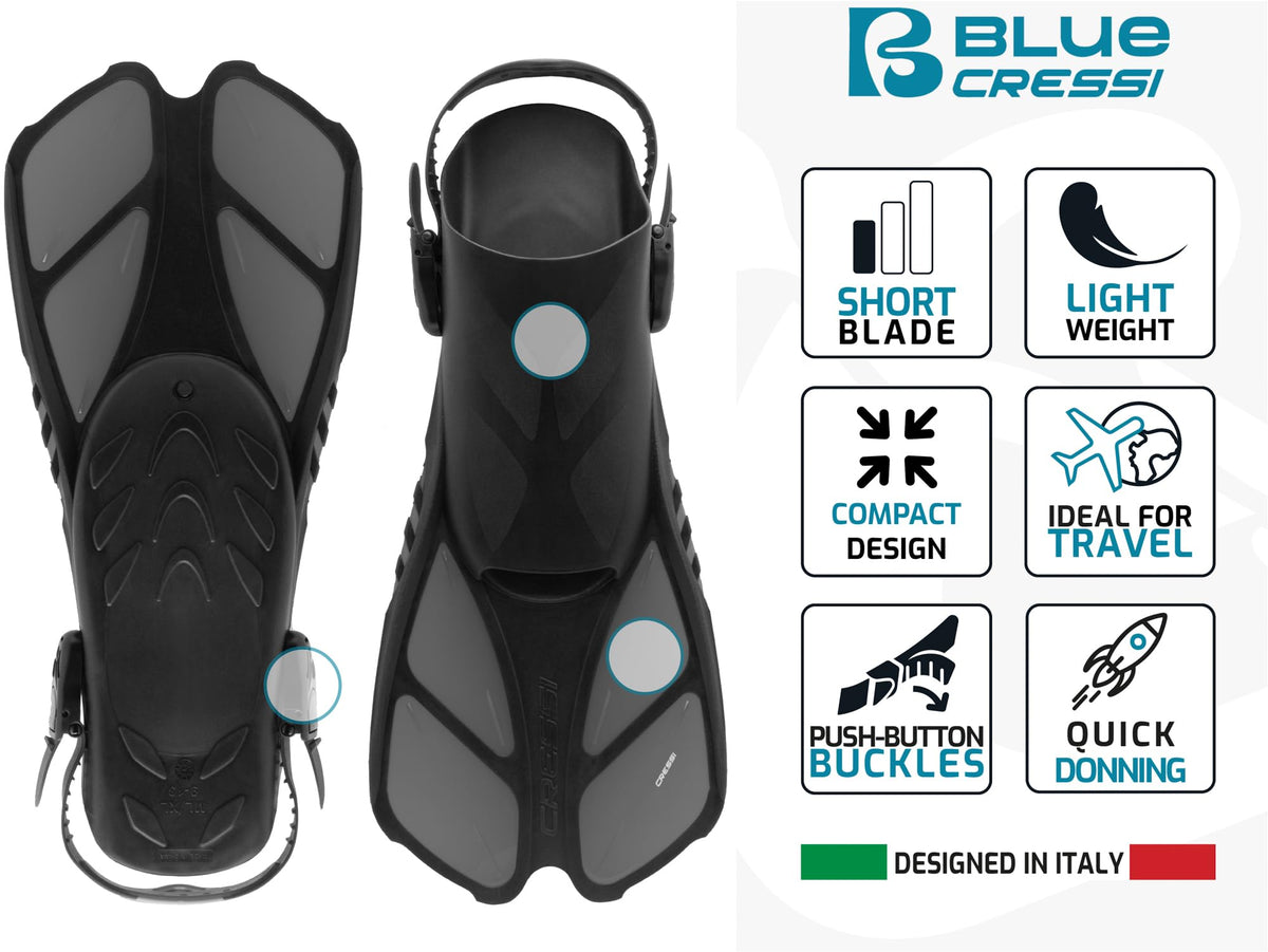 Cressi Adult Snorkel Set (Mask, Dry Snorkel, Adjustable Fins) - Light for Travel - Ocean Set: Designed in Italy
