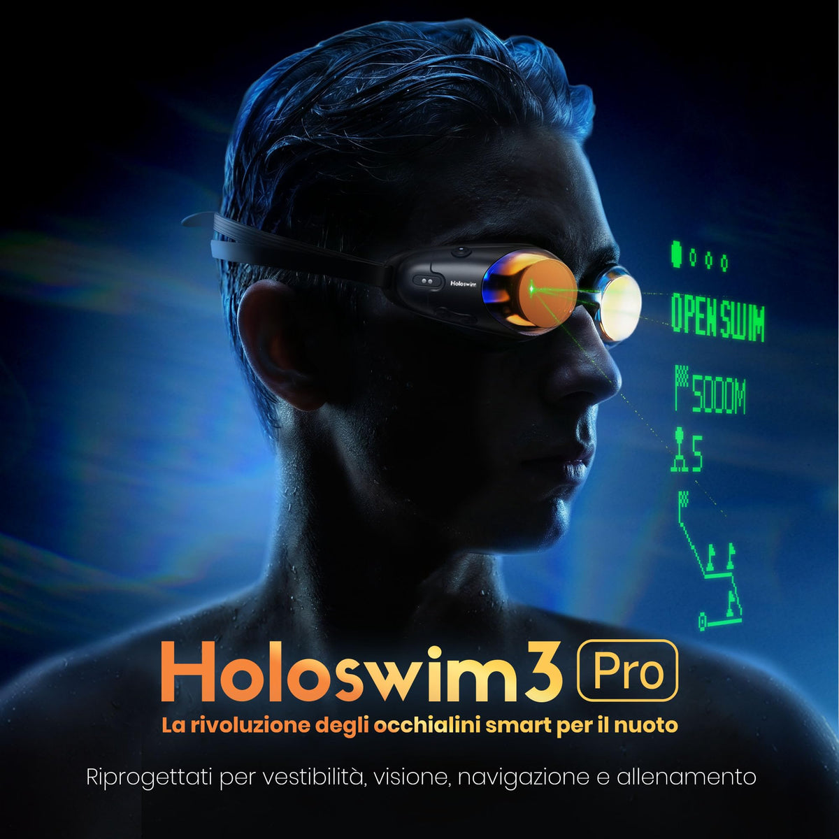 Holoswim Smart Swim Goggles 3 Pro, AR Swim Goggles with Display, GPS & Compass Swim Tracker, Data Tracking & Training Plans for Pool & Open Water, 10-Axis Sensor, 64x128 HD Display, TÜV Anti-Fog