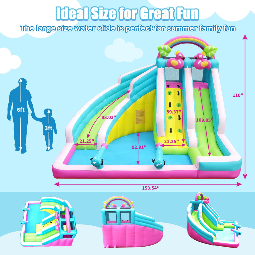 6-in-1 Flamingo Inflatable Water Slide Park with Dual Slides
