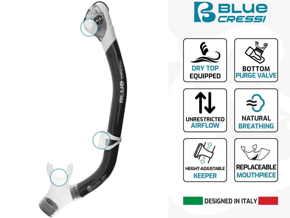 Cressi Adult Snorkel Set (Mask, Dry Snorkel, Adjustable Fins) - Light for Travel - Ocean Set: Designed in Italy