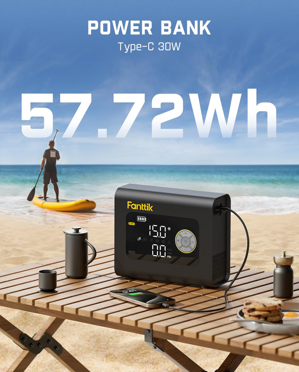 Fanttik X9 Cross Tire/SUP Inflator, 75PSI Paddle Board Pump with Deflation