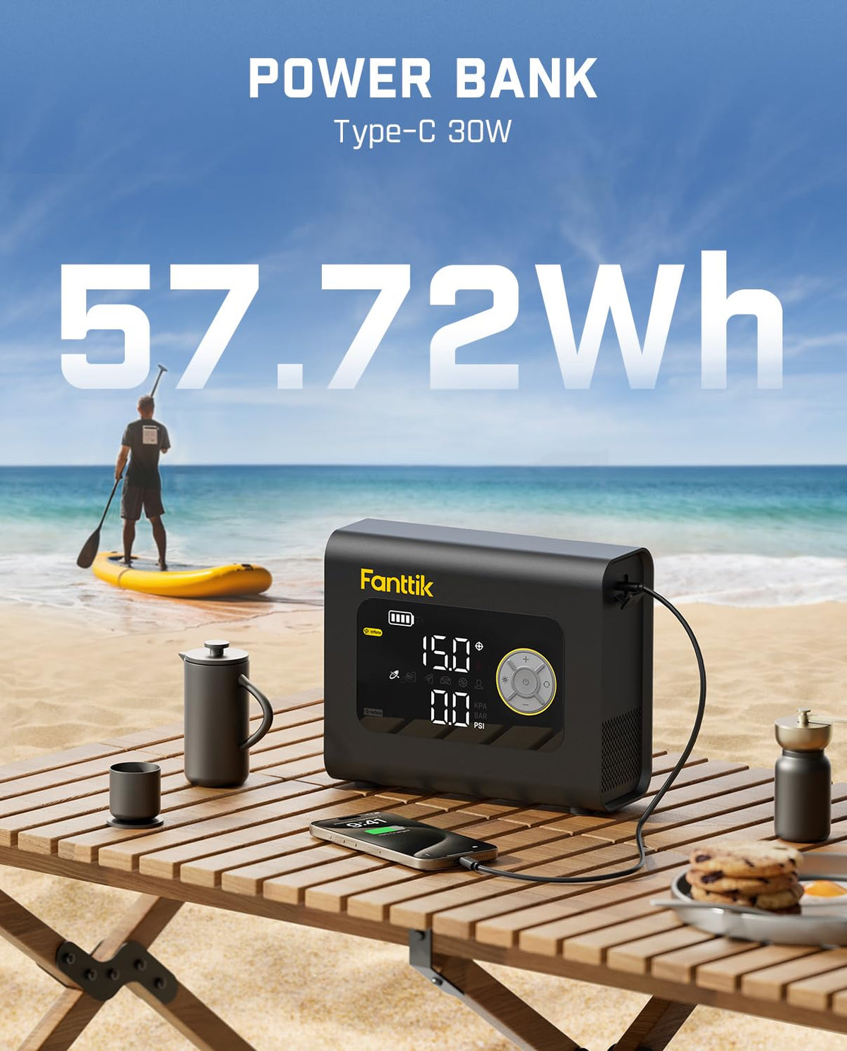 Fanttik X9 Cross Tire/SUP Inflator, 75PSI Paddle Board Pump with Deflation