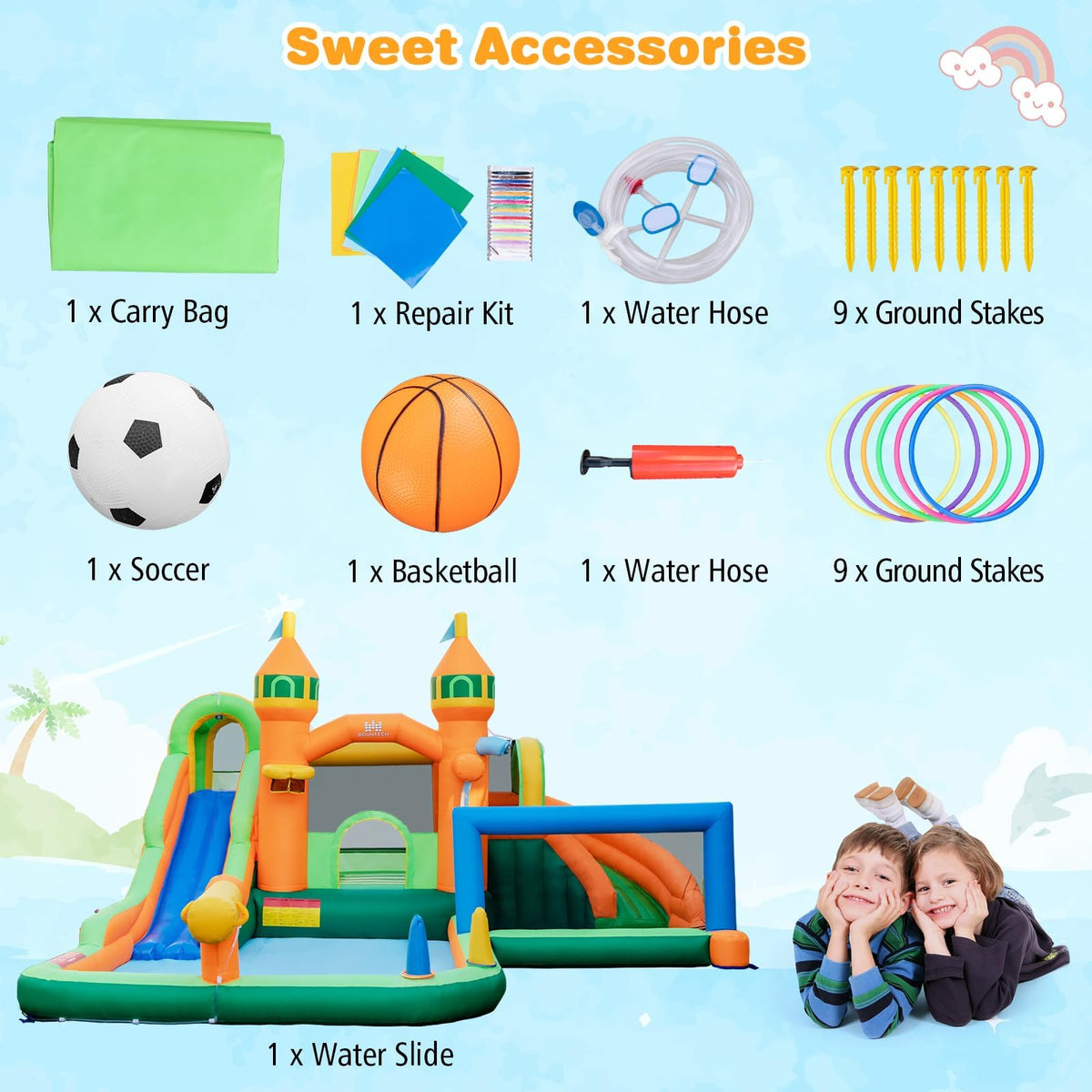 BOUNTECH Giant Inflatable Water Slide Park with Splash Pool