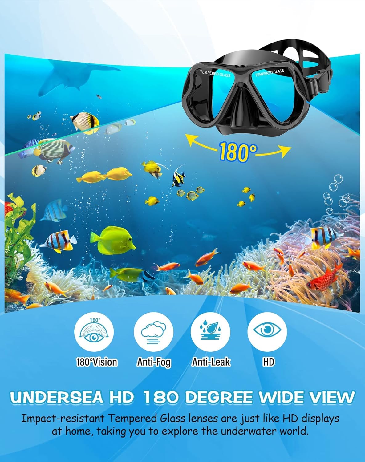 Greatever Snorkeling Gear for Adults Kids, Dry Snorkel Mask Set Anti-Fog