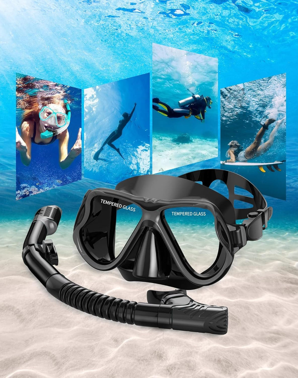 Greatever Snorkeling Gear for Adults Kids, Dry Snorkel Mask Set Anti-Fog