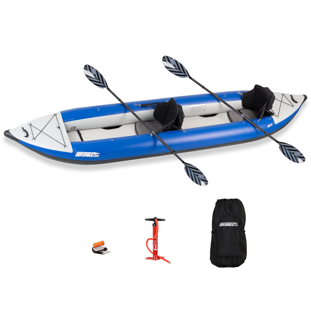 Sea Eagle 420X Explorer Inflatable Kayak- Fishing, Touring, Camping, Exploring &White Watering-Self Bailing, Removable Skeg, Drop Stitch Floor