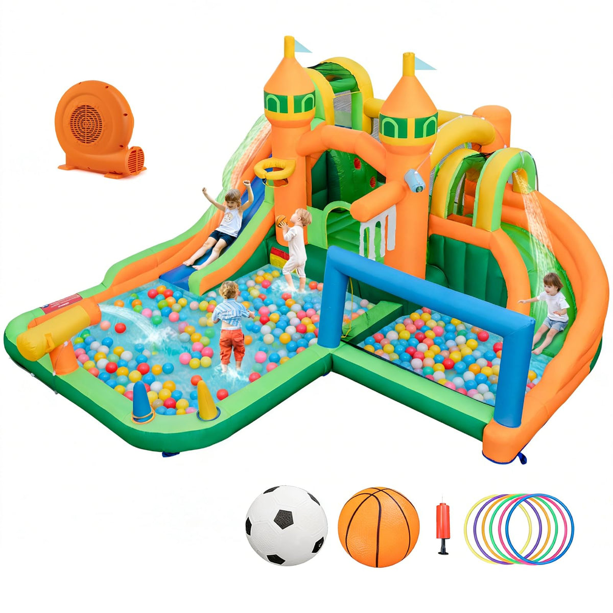 BOUNTECH Giant Inflatable Water Slide Park with Splash Pool