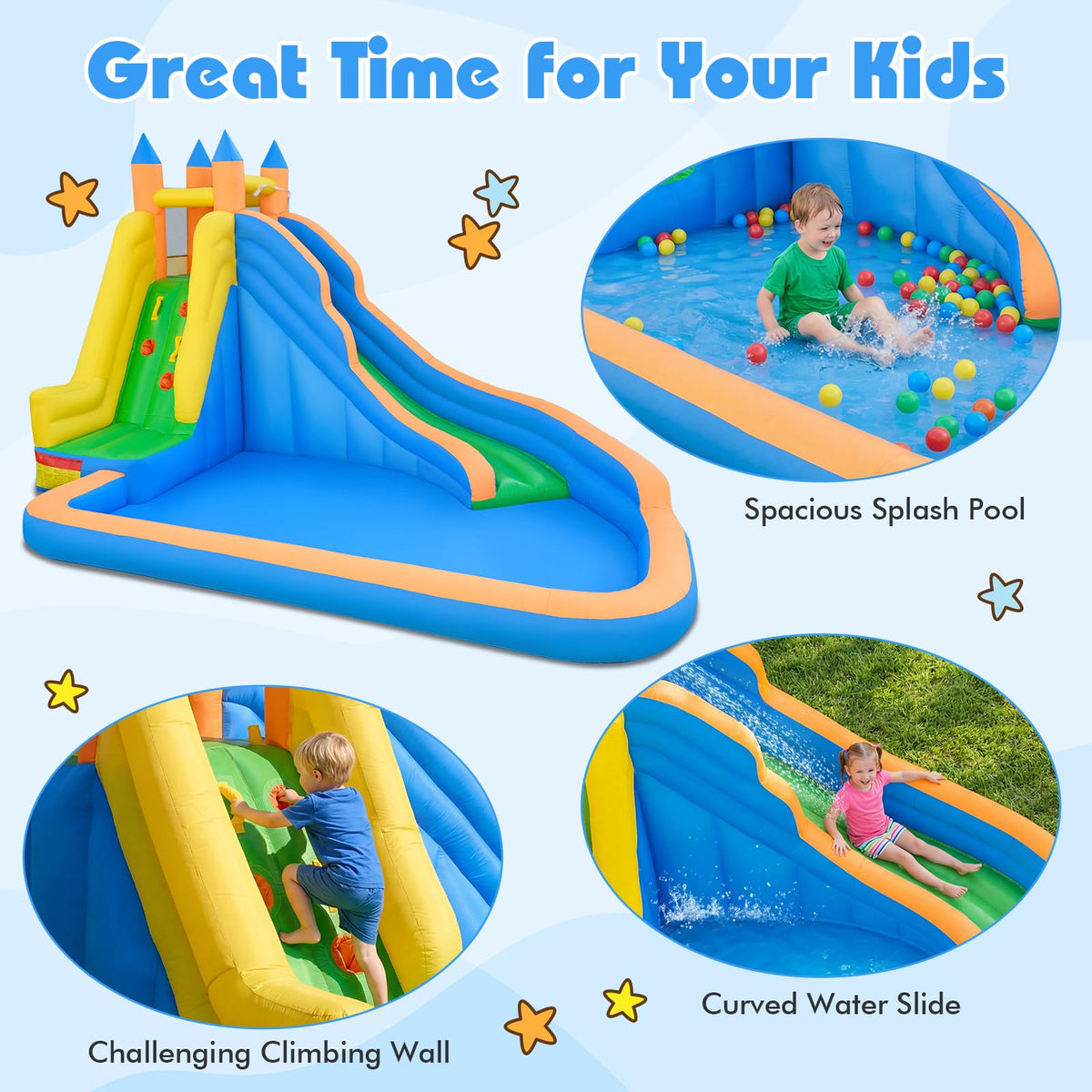 Costzon Inflatable Water Slide Bounce House with Climbing Wall