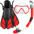 ZEEPORTE Mask Fin Snorkel Set with Adult Snorkeling Gear, Panoramic View Diving Mask, Trek Fin, Dry Top Snorkel +Travel Bags, Snorkel for Lap Swimming