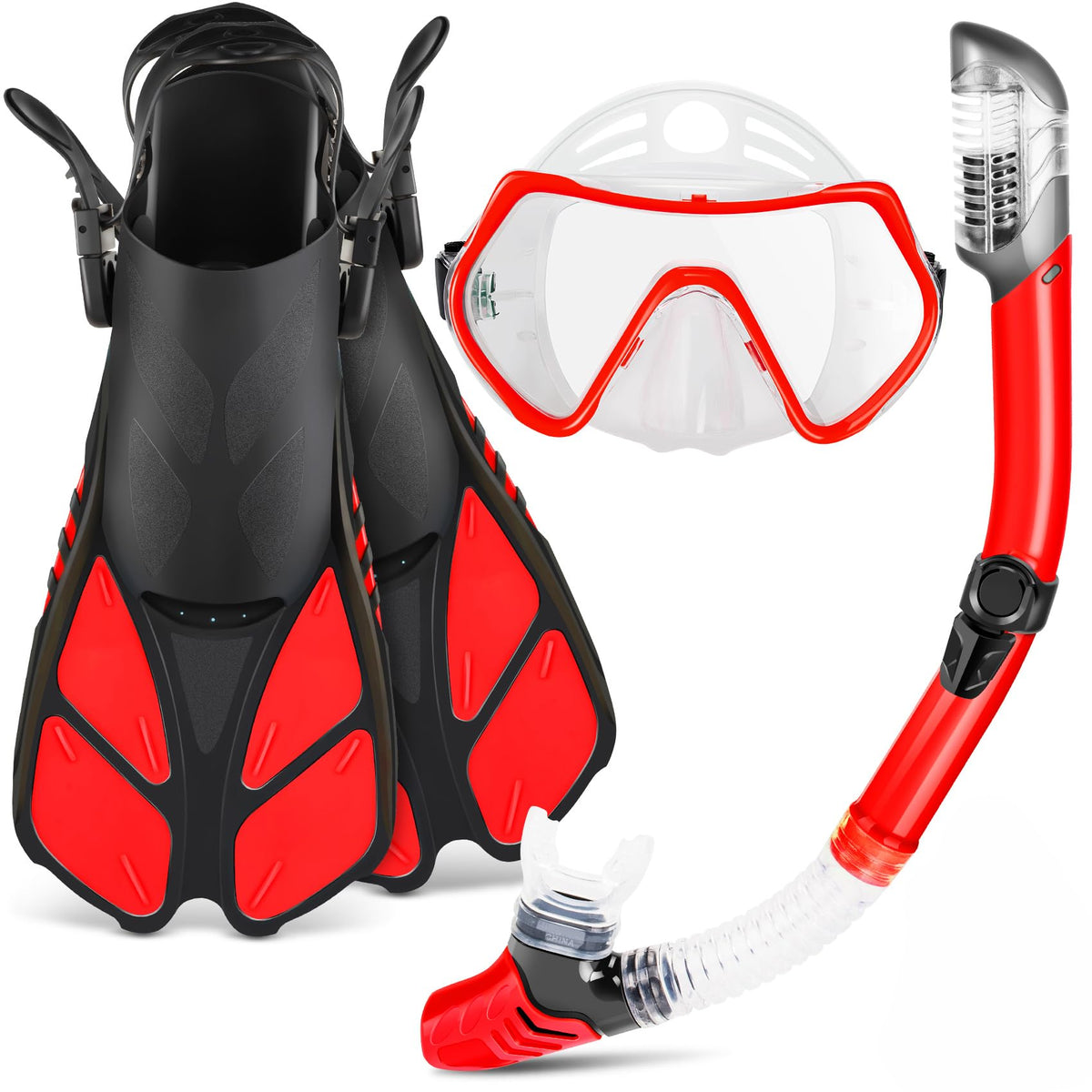 ZEEPORTE Mask Fin Snorkel Set with Adult Snorkeling Gear, Panoramic View Diving Mask, Trek Fin, Dry Top Snorkel +Travel Bags, Snorkel for Lap Swimming