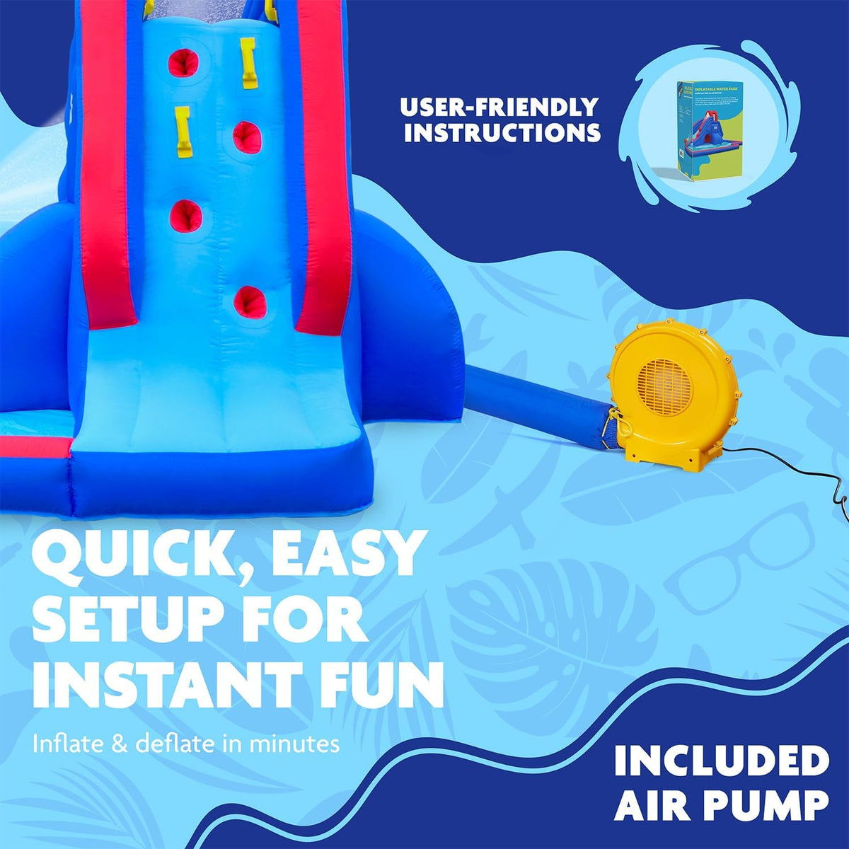Sunny & Fun Inflatable Water Slide Park with Climbing Wall