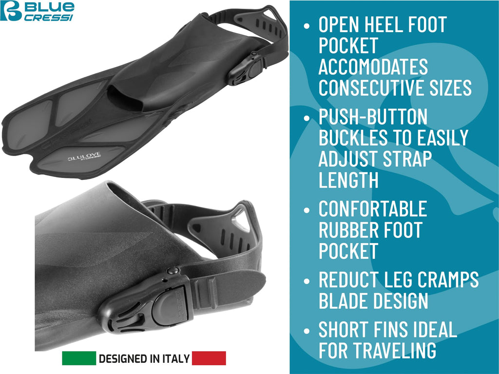 Cressi Adult Snorkel Set (Mask, Dry Snorkel, Adjustable Fins) - Light for Travel - Ocean Set: Designed in Italy