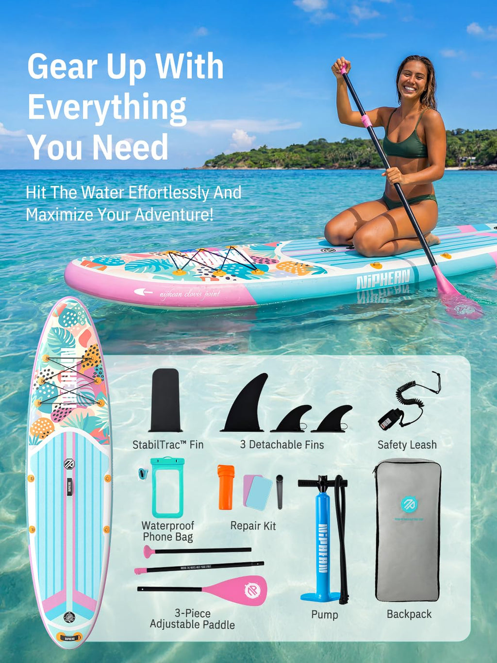 Niphean Inflatable Stand Up Paddle Board with SUP Accessories